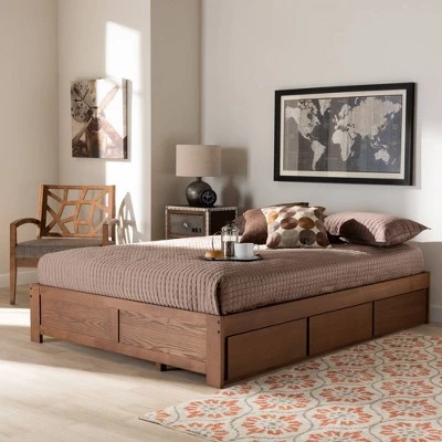 Wren 3 Drawer Storage Bed Frame Walnut - Baxton Studio 9 Wren 3 Drawer Storage Bed Frame Walnut - Baxton Studio - Image 7