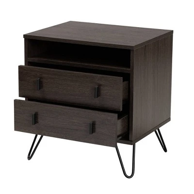 Glover Wood And Metal 2 Drawer Nightstand Brown/Gold - Baxton Studio 4 Glover Wood And Metal 2 Drawer Nightstand Brown/Gold - Baxton Studio - Image 2