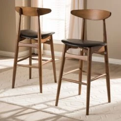 Set Of 2 Flora Mid-Century Modern Walnut Finished Wood Upholstered Barstools Black - Baxton Studio -Home Furniture Shop-Baxton Studio GUEST 00d7f6c0 204a 4a2d 84e6 a795710c1e81