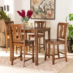 5pc Fenton Wood Pub Dining Set Walnut/Brown - Baxton Studio -Home Furniture Shop-Baxton Studio GUEST 022d30b0 caf5 468f b6ec c52ed0669d7d