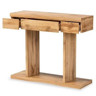 Otis Wood 3 Drawer Console Table Oak Brown - Baxton Studio 3 Otis Wood 3 Drawer Console Table Oak Brown - Baxton Studio