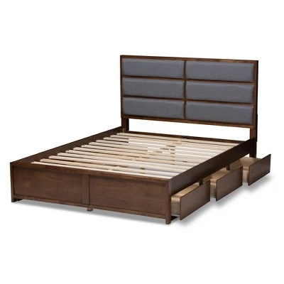Macey Modern And Contemporary Fabric Upholstered Walnut Finished Storage Platform Bed Gray/Brown - Baxton Studio 6 Macey Modern And Contemporary Fabric Upholstered Walnut Finished Storage Platform Bed Gray/Brown - Baxton Studio - Image 4