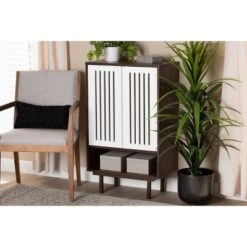 2 Door Meike Two-Tone Wood Shoe Cabinet Walnut/White - Baxton Studio -Home Furniture Shop-Baxton Studio GUEST 0399f20b f099 4163 9b32 6b156fc599fc