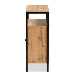 Vander Wood And Metal 2 Door Shoe Cabinet Oak Brown/Black - Baxton Studio
