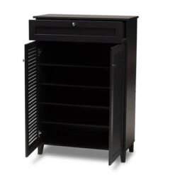 Shelf Wood Shoe Storage Cabinet With Drawer Coolidge Black - Baxton Studio