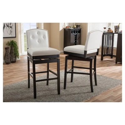 Set Of 2 Ginaro Faux Leather Button Tufted Upholstered Swivel Barstools White - Baxton Studio 5 Set Of 2 Ginaro Faux Leather Button Tufted Upholstered Swivel Barstools White - Baxton Studio - Image 3