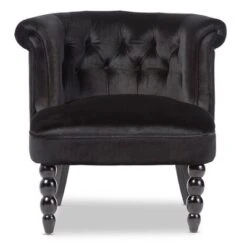Flax Victorian Style Contemporary Velvet Fabric Upholstered Vanity Accent Chair - Black - Baxton Studio