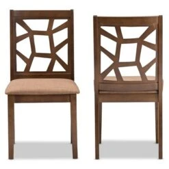 Set Of 2 Abilene Midcentury Fabric Upholstered And Walnut Finished Dining Chairs Brown - Baxton Studio