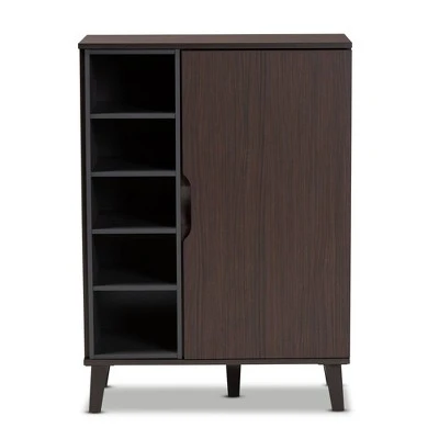 Idina Mid-Century Wood 1 Door Shoe Cabinet Brown/Gray - Baxton Studio 4 Idina Mid-Century Wood 1 Door Shoe Cabinet Brown/Gray - Baxton Studio - Image 2