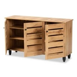 Gisela Wood 3 Door Cabinet Oak Brown/Black - Baxton Studio