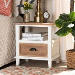Glynn Wood 1 Drawer Nightstand White/Brown - Baxton Studio -Home Furniture Shop-Baxton Studio GUEST 0557dc81 0213 46b9 bc89 93f5048e2c83