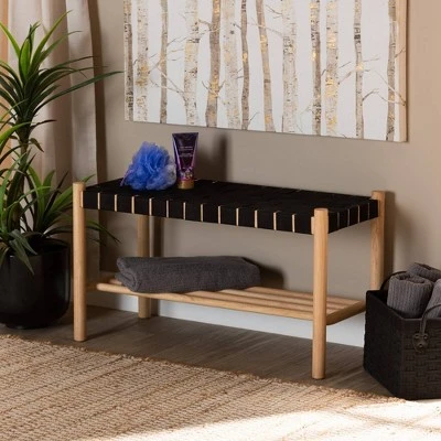 Cadmus Rustic Wood Bench Black/Oak Brown - Baxton Studio 3 Cadmus Rustic Wood Bench Black/Oak Brown - Baxton Studio