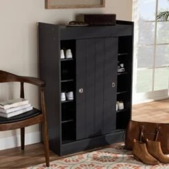2 Door Leone Finished Wood Entryway Shoe Storage Cabinet Black - Baxton Studio -Home Furniture Shop-Baxton Studio GUEST 0611fa15 07f6 4278 91be cb0db34930db