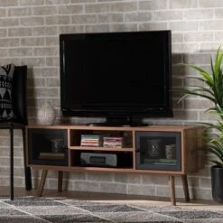 Yuna Natural Wood And Metal 2 Door TV Stand For TVs Up To 40" Brown/Black - Baxton Studio -Home Furniture Shop-Baxton Studio GUEST 06d72804 7a67 48cb a711 e77572b0f5f5