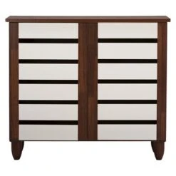 Gisela Two-Tone Shoe Cabinet With 2 Doors Oak/White - Baxton Studio