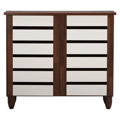 Gisela Two-Tone Shoe Cabinet With 2 Doors Oak/White - Baxton Studio 3 Gisela Two-Tone Shoe Cabinet With 2 Doors Oak/White - Baxton Studio