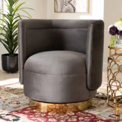 Saffi Velvet Upholstered Swivel Accent Chair - Baxton Studio -Home Furniture Shop-Baxton Studio GUEST 073e4f8c d5d5 4d16 a199 e89b7e492ebc