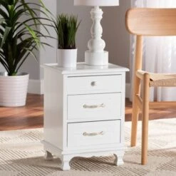 Layton Wood 3 Drawer Nightstand White - Baxton Studio