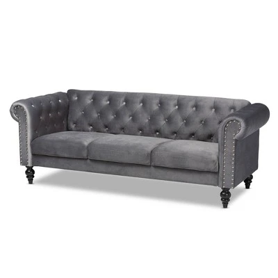 Emma Velvet Upholstered Button Tufted Chesterfield Sofa - Baxton Studio 11 Emma Velvet Upholstered Button Tufted Chesterfield Sofa - Baxton Studio - Image 9