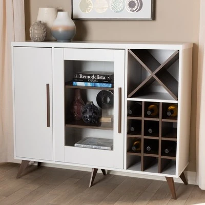 Baxton Studio Pietro Finished Wine Cabinet White/Brown - BaxtonStudio 3 Baxton Studio Pietro Finished Wine Cabinet White/Brown - BaxtonStudio
