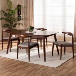5pc Aeron Wood Dining Set Light Gray/Walnut - Baxton Studio -Home Furniture Shop-Baxton Studio GUEST 0882f281 b115 47f9 ad5d f731f6df76dd