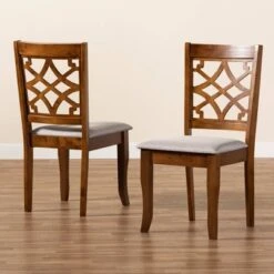 2pc Mael Fabric Upholstered And Wood Dining Chair Set Gray/Brown - Baxton Studio -Home Furniture Shop-Baxton Studio GUEST 0889f037 f69f 49c3 a292 d1deb1495877