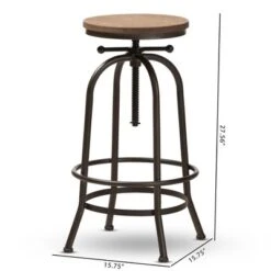 Baxton Studio Aline Wood And Rust Finished Steel Adjustable Swivel Barstool Brown - BaxtonStudio