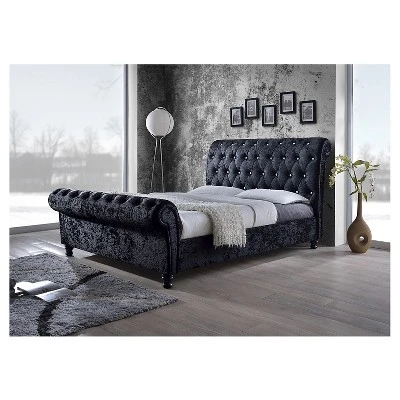 Castello Velvet Upholstered Faux Crystal - Buttoned Sleigh Platform Bed - Baxton Studio 5 Castello Velvet Upholstered Faux Crystal - Buttoned Sleigh Platform Bed - Baxton Studio - Image 3