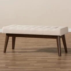 Elia Mid Century Modern Walnut Wood Fabric Button Tufted Bench - Baxton Studio -Home Furniture Shop-Baxton Studio GUEST 091deb39 3b4c 473d a3da cdabf8e983ac