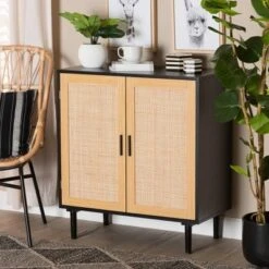 Maureen Wood And Rattan 2 Door Storage Cabinet Espresso/Natural Brown - Baxton Studio -Home Furniture Shop-Baxton Studio GUEST 0925b722 09e5 4351 b88f 0470d675070b