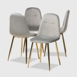 Set Of 4 Elyse Velvet Upholstered Metal Dining Chairs - Baxton Studio -Home Furniture Shop-Baxton Studio GUEST 09bf7e13 5740 497e b2bf 84559b973801