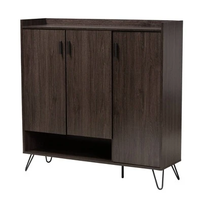 Baldor Wood 3 Door Shoe Cabinet Dark Brown - Baxton Studio 3 Baldor Wood 3 Door Shoe Cabinet Dark Brown - Baxton Studio