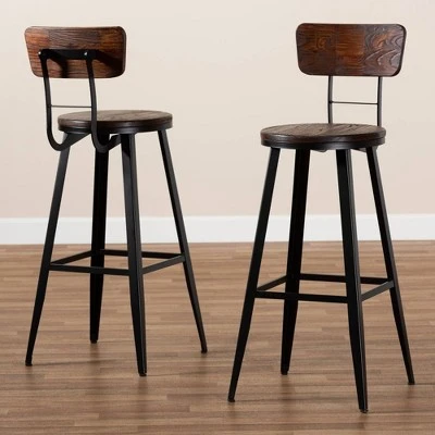 Set Of 2 Kenna Wood And Metal Finished Metal Barstools Brown/Black - Baxton Studio 7 Set Of 2 Kenna Wood And Metal Finished Metal Barstools Brown/Black - Baxton Studio - Image 5