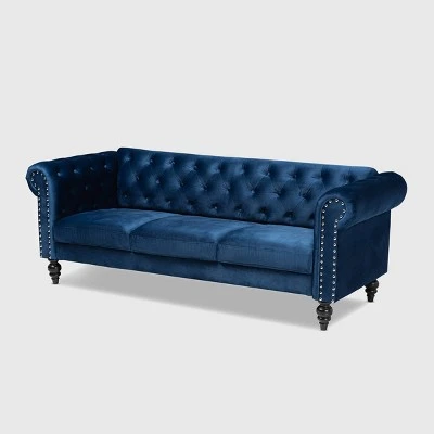 Emma Velvet Upholstered Button Tufted Chesterfield Sofa - Baxton Studio 12 Emma Velvet Upholstered Button Tufted Chesterfield Sofa - Baxton Studio - Image 10