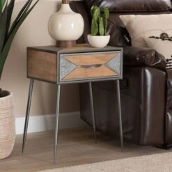 Laurel Metal And Wood 1 Drawer Nightstand Gray/Brown - Baxton Studio -Home Furniture Shop-Baxton Studio GUEST 0c3e6050 9124 4a60 8a92 ad65e38dd43e