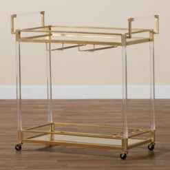 Savannah Metal And Glass Wine Cart Gold/Clear - Baxton Studio -Home Furniture Shop-Baxton Studio GUEST 0c5d8a5a bd99 42d9 82d6 ee43a13a79f4