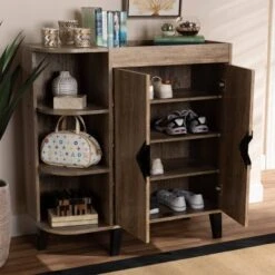 2 Door Wales Oak Wood Shoe Cabinet With Open Shelves Brown/Black - Baxton Studio 20 2 Door Wales Oak Wood Shoe Cabinet With Open Shelves Brown/Black - Baxton Studio -Home Furniture Shop-Baxton Studio GUEST 0c629d73 d616 4a4f 88b1 9ea6a87d9f01