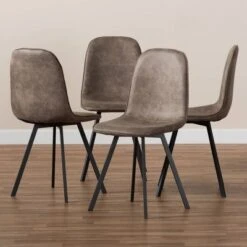 Set Of 4 Filicia Imitation Leather Upholstered Metal Dining Chairs Gray/Brown - Baxton Studio -Home Furniture Shop-Baxton Studio GUEST 0c91718f 53ae 4610 be66 ada53192d372