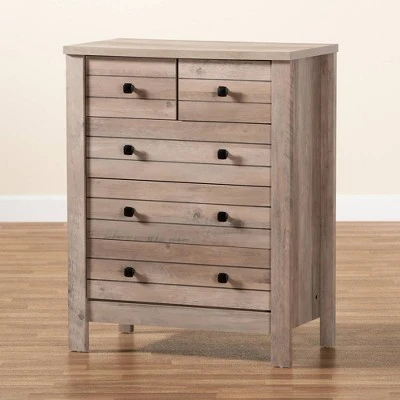 Derek Natural Wood 5 Drawer Chest Brown - Baxton Studio 9 Derek Natural Wood 5 Drawer Chest Brown - Baxton Studio - Image 7