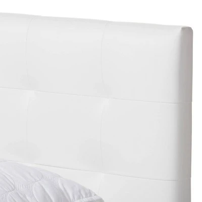 King Mitchell Rustic Industrial Walnut Wood And Faux Leather Metal Platform Bed White - Baxton Studio 6 King Mitchell Rustic Industrial Walnut Wood And Faux Leather Metal Platform Bed White - Baxton Studio - Image 4