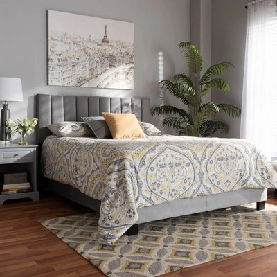 Clare Velvet Panel Bed With Tufted Headboard - Baxton Studio 7 Clare Velvet Panel Bed With Tufted Headboard - Baxton Studio - Image 5