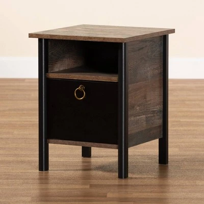 Vaughan Two-Tone Rustic Finished Wood Nightstand Walnut - Baxton Studio 8 Vaughan Two-Tone Rustic Finished Wood Nightstand Walnut - Baxton Studio - Image 6