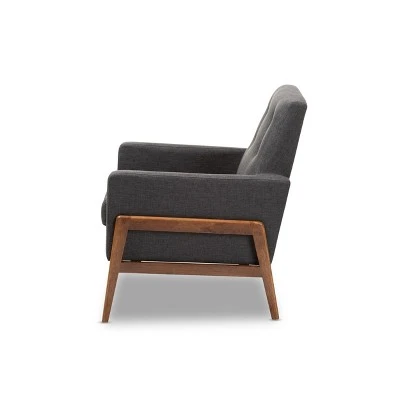 Perris Fabric Upholstered Walnut Wood Lounge Chair - Baxton Studio 4 Perris Fabric Upholstered Walnut Wood Lounge Chair - Baxton Studio - Image 2