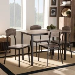 5pc Marcus Metal And Rustic Oak Finished Wood Dining Set Black/Oak - Baxton Studio -Home Furniture Shop-Baxton Studio GUEST 0d2f088f c228 409a a222 70f22c3d1abc