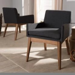 Set Of 2 Nexus Mid Century Modern Walnut Wood Fabric Upholstered Dining Armchair - Baxton Studio -Home Furniture Shop-Baxton Studio GUEST 0dd4e27f 1ba7 48de 878b 32c54c4595ea