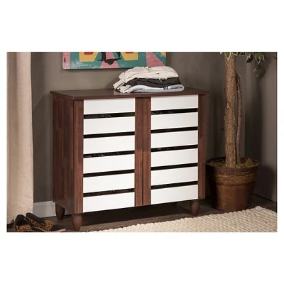 Gisela Two-Tone Shoe Cabinet With 2 Doors Oak/White - Baxton Studio 6 Gisela Two-Tone Shoe Cabinet With 2 Doors Oak/White - Baxton Studio - Image 4