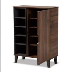 Idina Mid-Century Wood 1 Door Shoe Cabinet Dark Brown/Gray - Baxton Studio