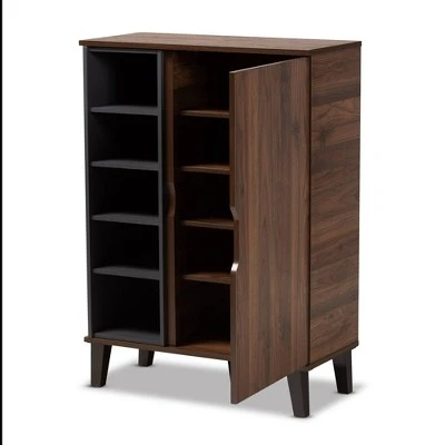 Idina Mid-Century Wood 1 Door Shoe Cabinet Dark Brown/Gray - Baxton Studio 3 Idina Mid-Century Wood 1 Door Shoe Cabinet Dark Brown/Gray - Baxton Studio