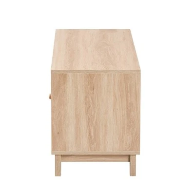 Elsbeth Wood And Natural Rattan 2 Door TV Stand For TVs Up To 40" Light Brown/Natural Brown - Baxton Studio 6 Elsbeth Wood And Natural Rattan 2 Door TV Stand For TVs Up To 40" Light Brown/Natural Brown - Baxton Studio - Image 4