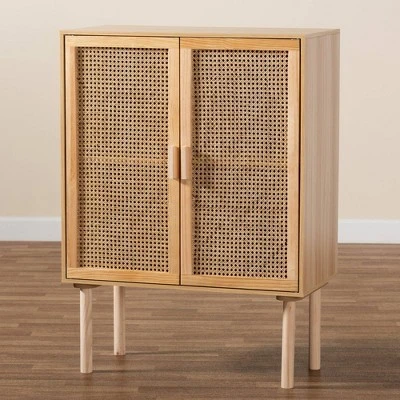Maclean Rattan Wood 2 Door Storage Cabinet Natural/Brown - Baxton Studio 11 Maclean Rattan Wood 2 Door Storage Cabinet Natural/Brown - Baxton Studio - Image 9
